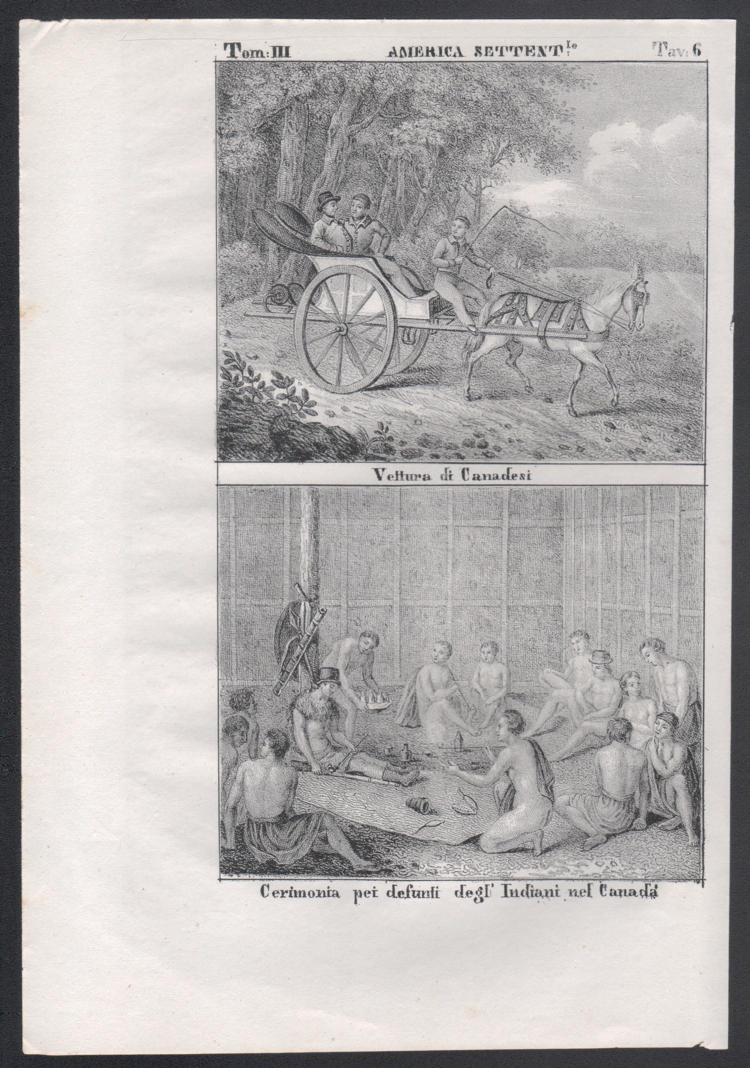Funeral, Pueblos indígenas, Canadá, América del Norte, litografía de mediados del siglo XIX. - Print de Unknown