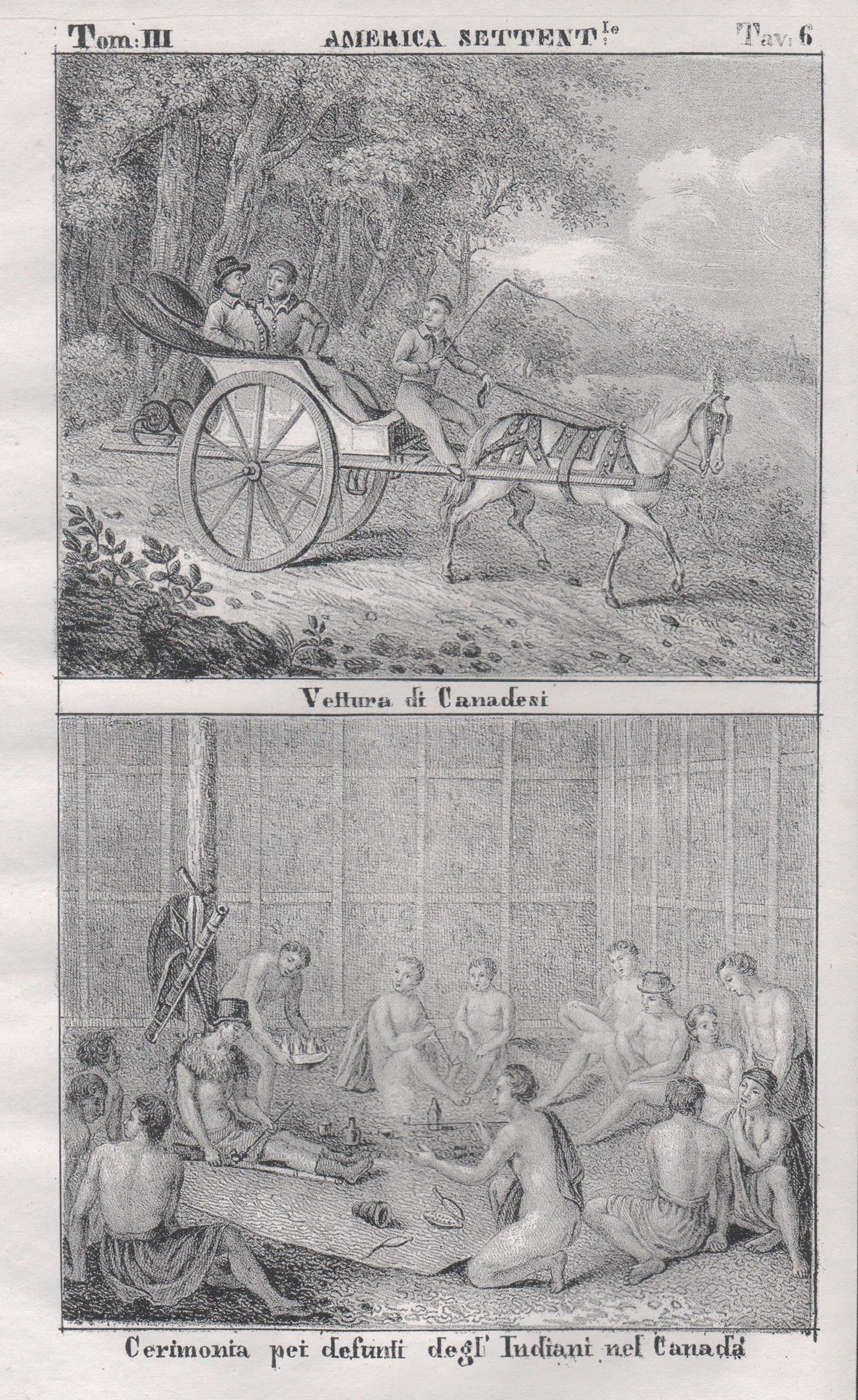 Funeral, Indigenous Peoples, Canada, North America, mid 19th century lithograph.