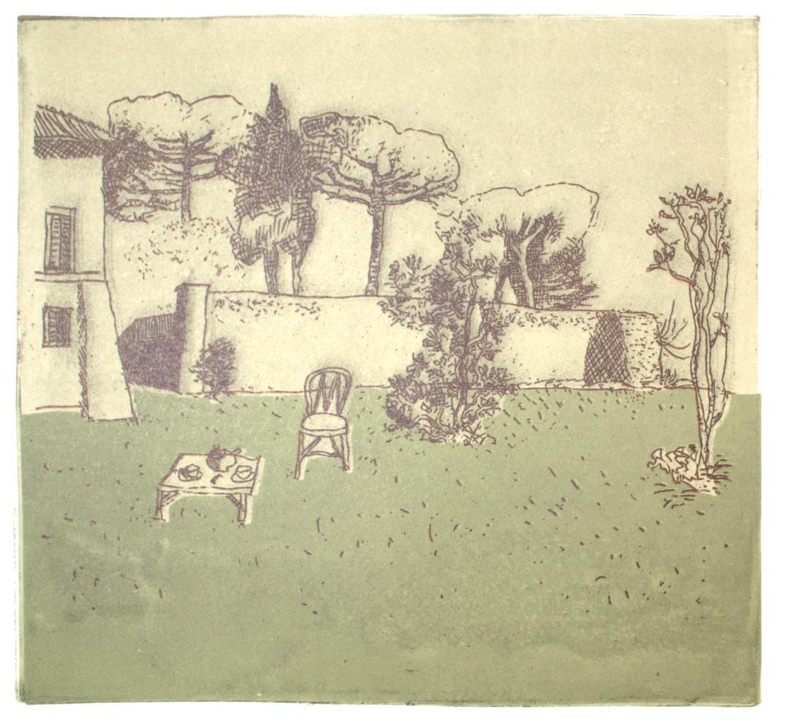 Unknown Figurative Print – Garten – Originallithographie auf Papier – Ende des 20. Jahrhunderts