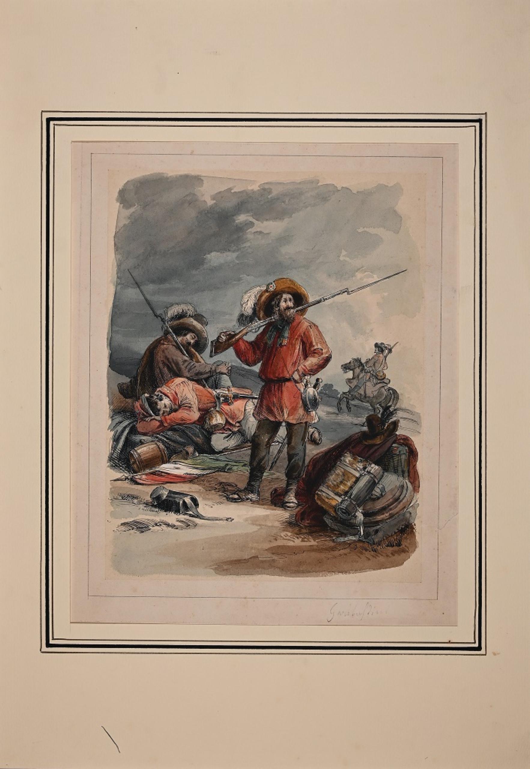 Garibaldi et les Garibaldini - Lithographie originale - 19ème siècle