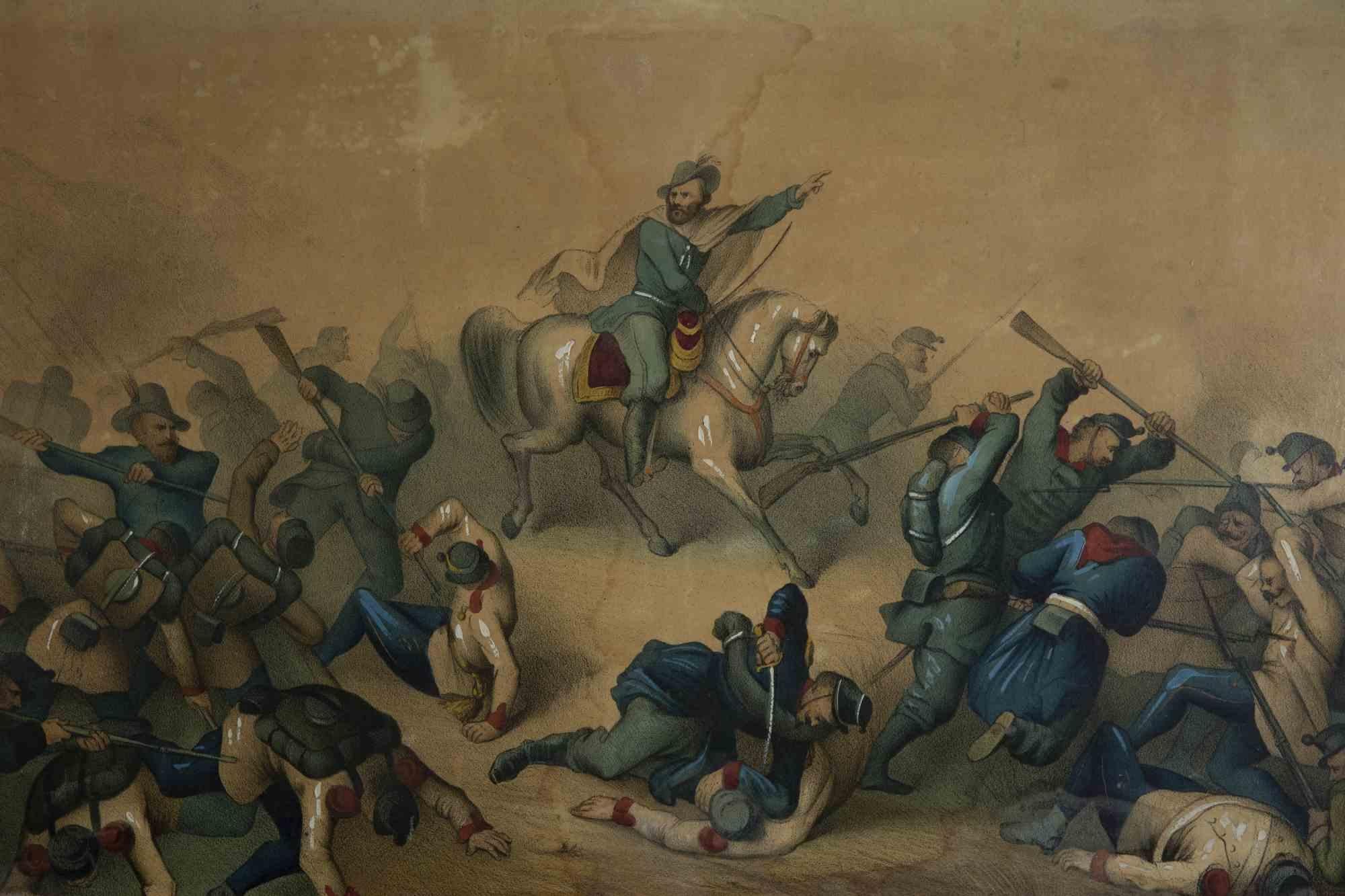 Unknown Figurative Print - Garibaldi in the Battle - Lithograph Retouché - 19th Century