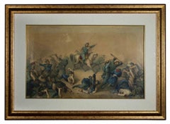 Garibaldi in the Battle - Original Lithograph Retouché - 19th Century