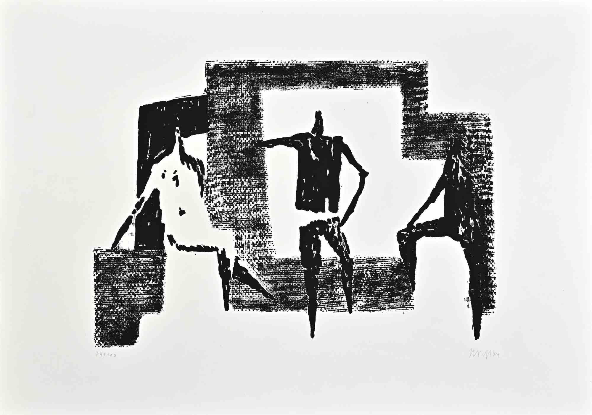 Unknown Abstract Print - Gateway and Figures - Lithograph - 1970s