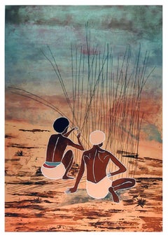 Gathering Cane, Folk Art Lithograph by Gina Lombardi Bratter