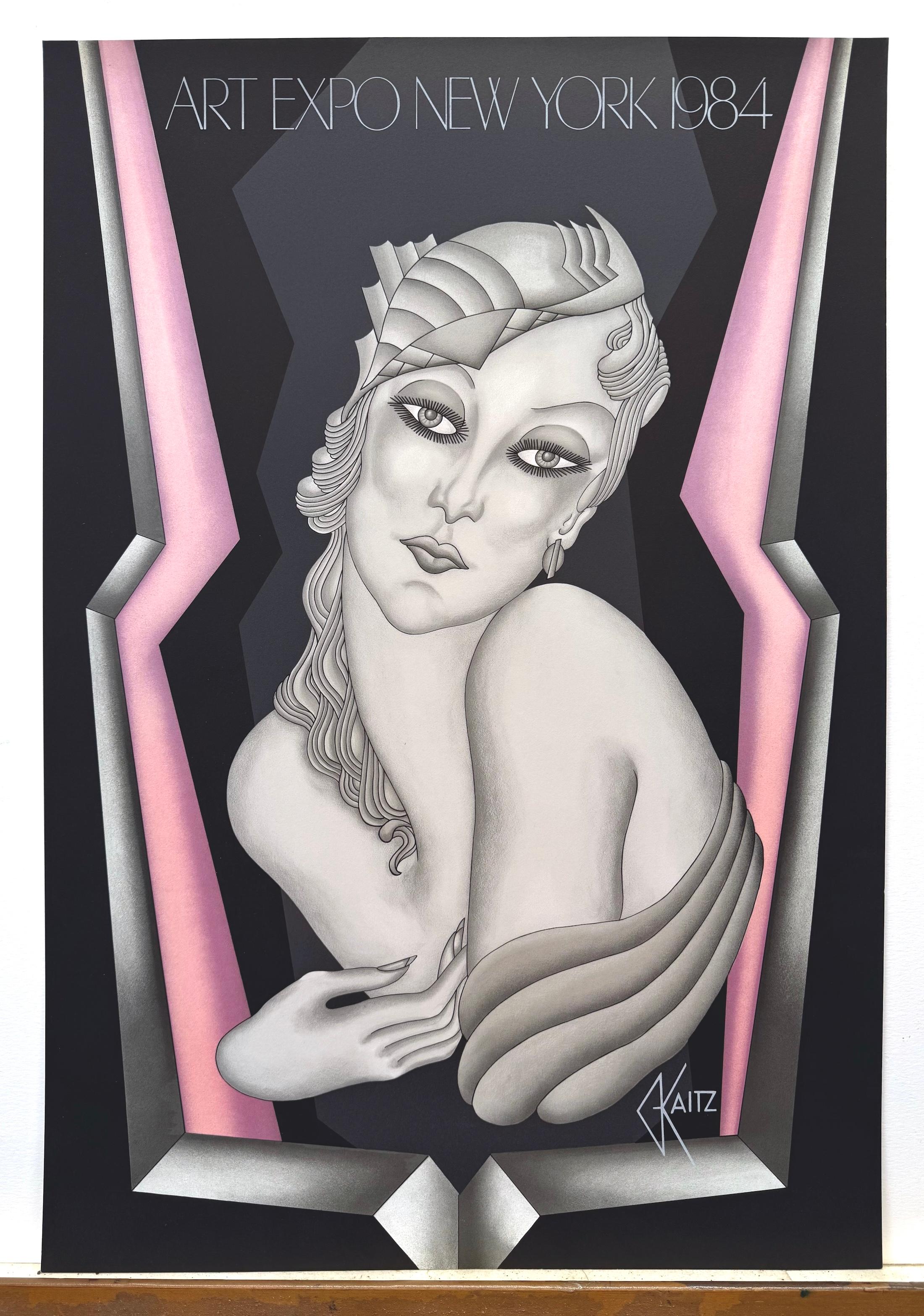 GATSBY GIRL Lithographie, Glamour Boudoir-Porträt im Art-déco-Stil, Rosa, Schwarz, Schwarz und Grau im Angebot 5