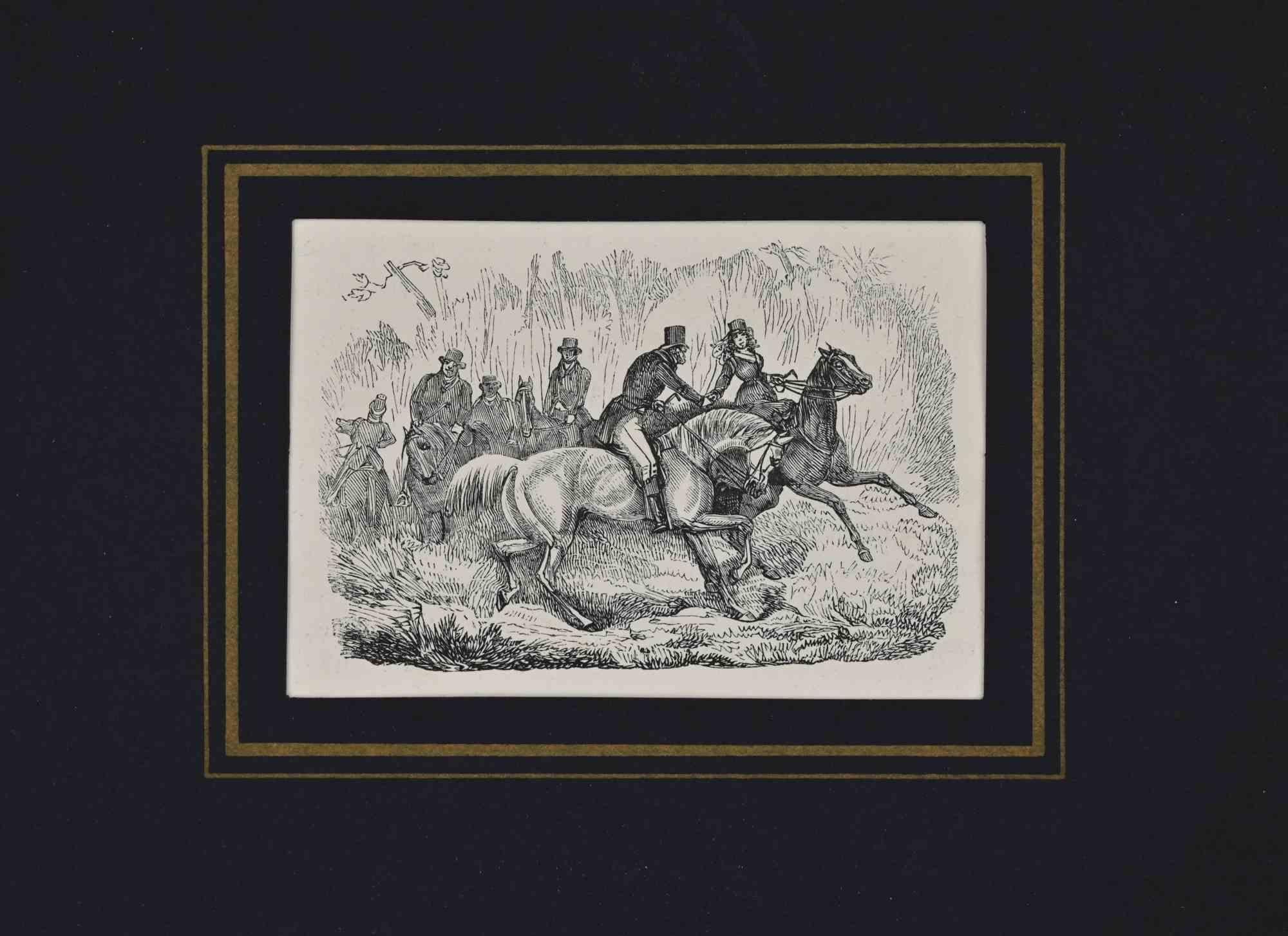 Figurative Print Unknown - Gentlemen à cheval - Lithographie - 19e siècle