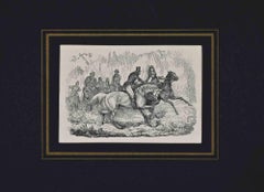 Antique Gentlemen Riding Horses - Lithograph - 19th Century