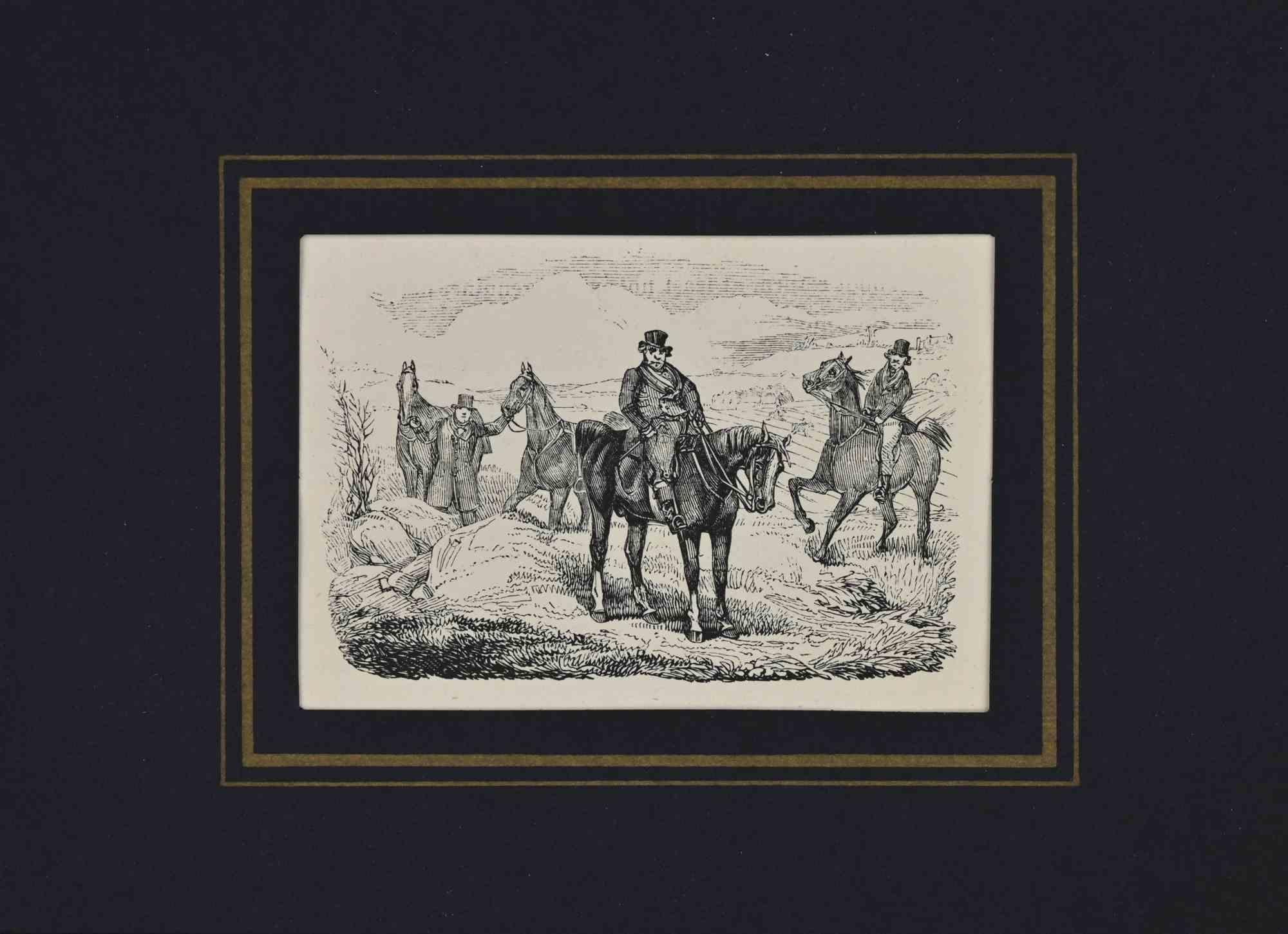 Figurative Print Unknown - Gentlemen à cheval - Lithographie - 19e siècle