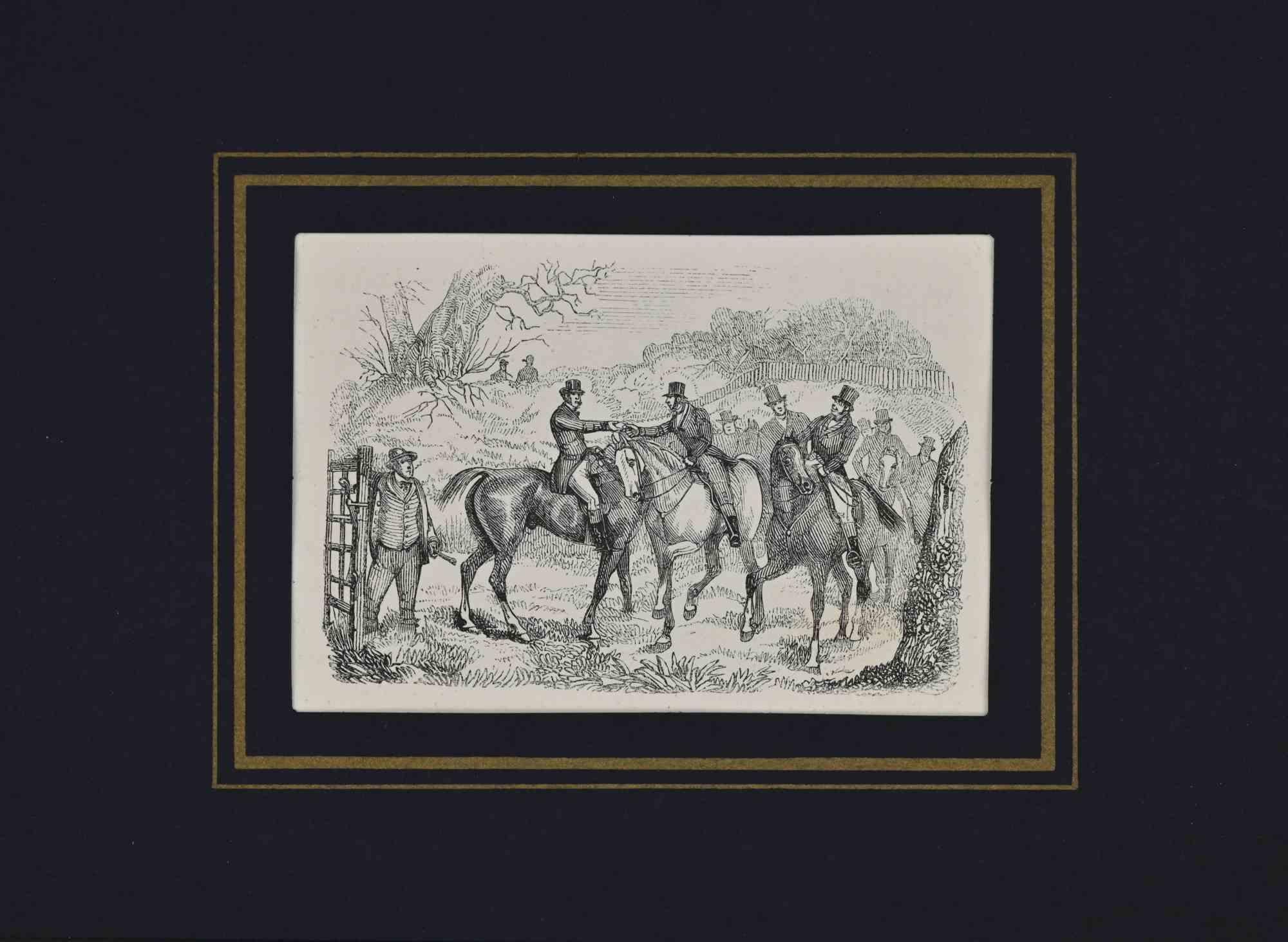 Unknown Figurative Print – Herren reiten auf Pferden - Lithographie - 19. Jahrhundert