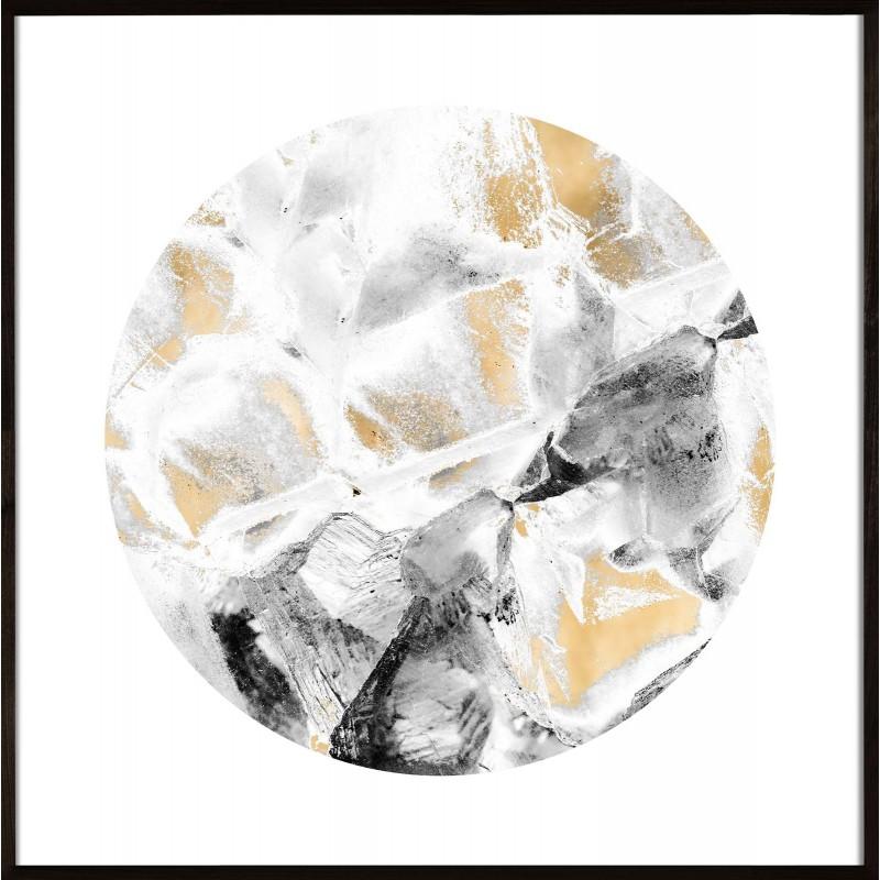 Unknown Abstract Print - Geo Circles 1, black and white, gold leaf, framed