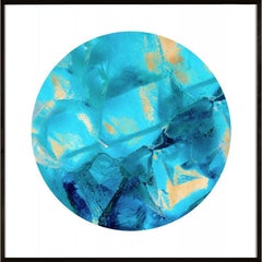 Geo Circles 1, blue and black, gold leaf, framed