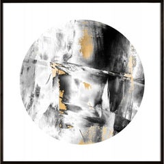 Geo Circles 3, black and white, gold leaf, framed