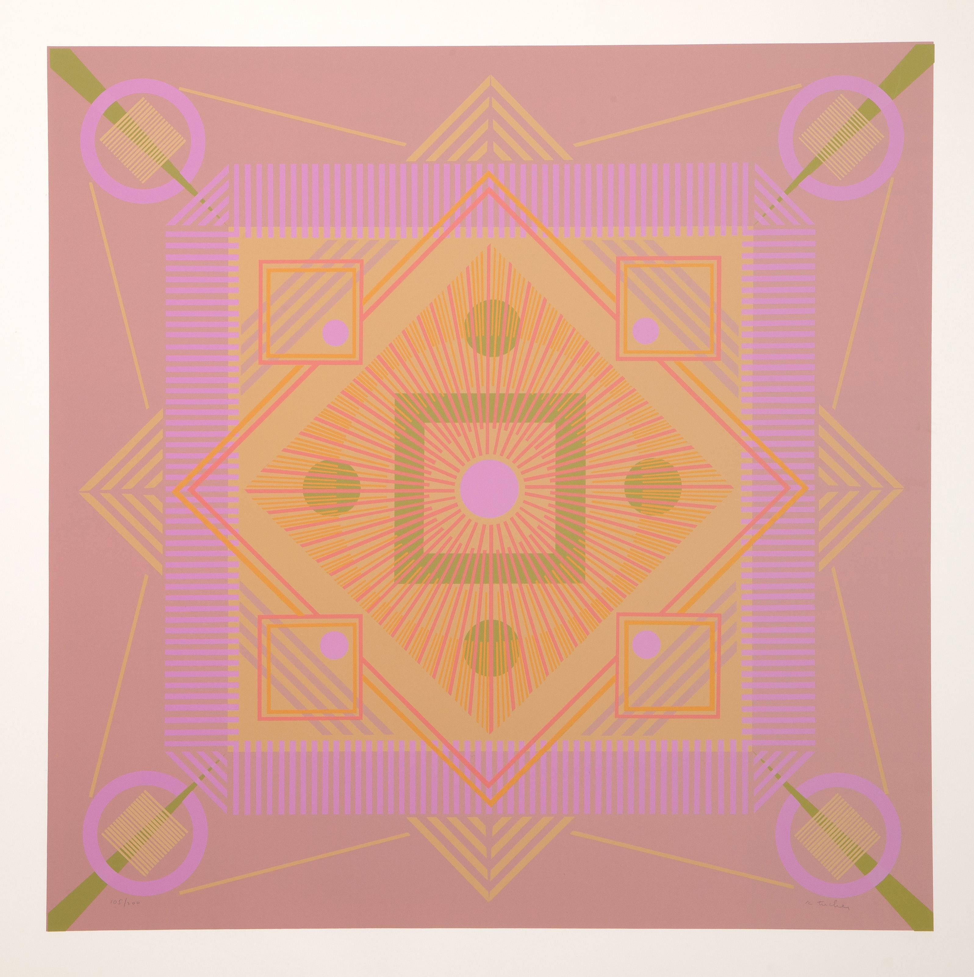Composizione geometrica, serigrafia Op Art di un artista sconosciuto