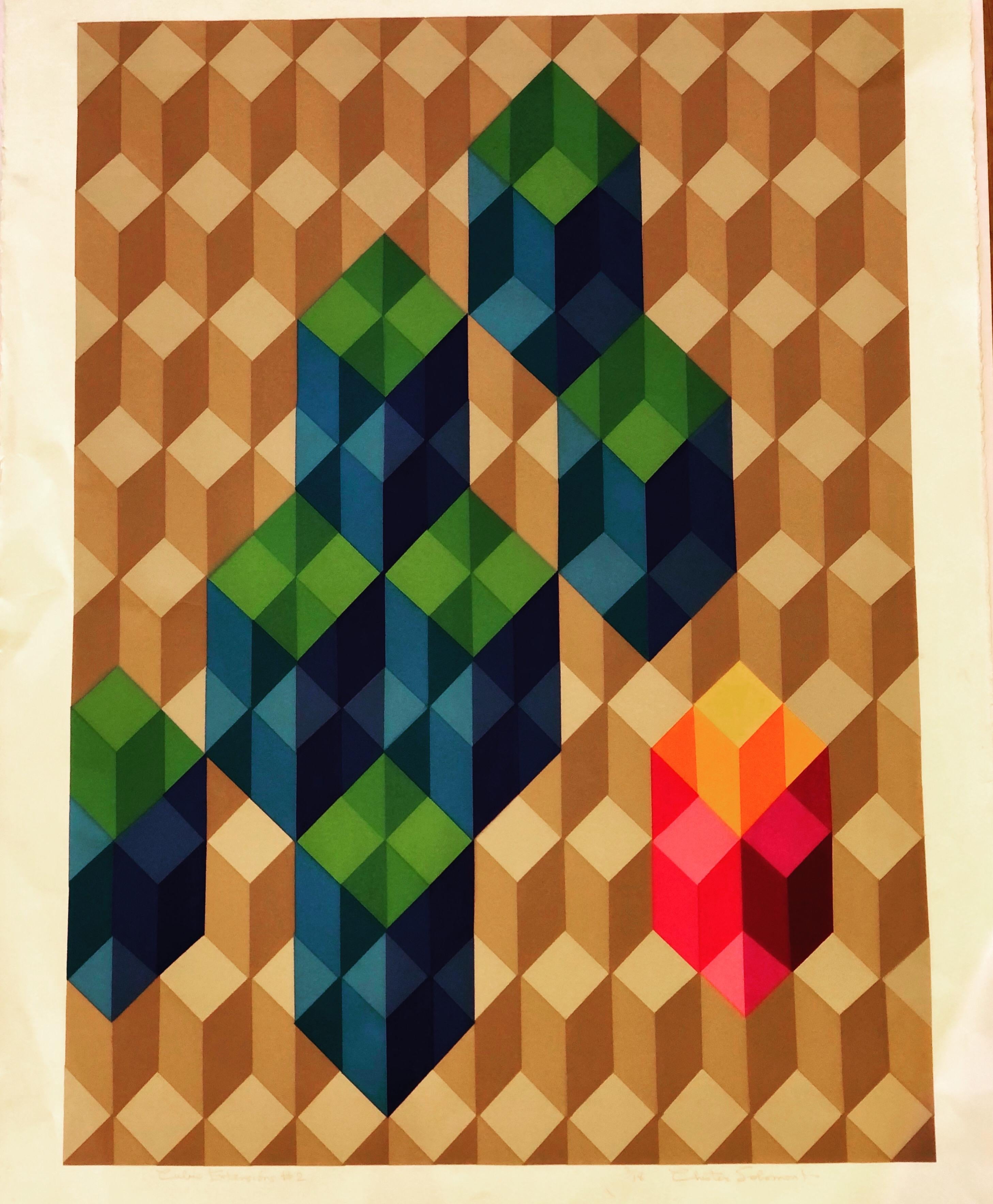 Geometric Post-modern Lithograph Signed Numbered by Chester Solomon - Brown Abstract Print by Unknown