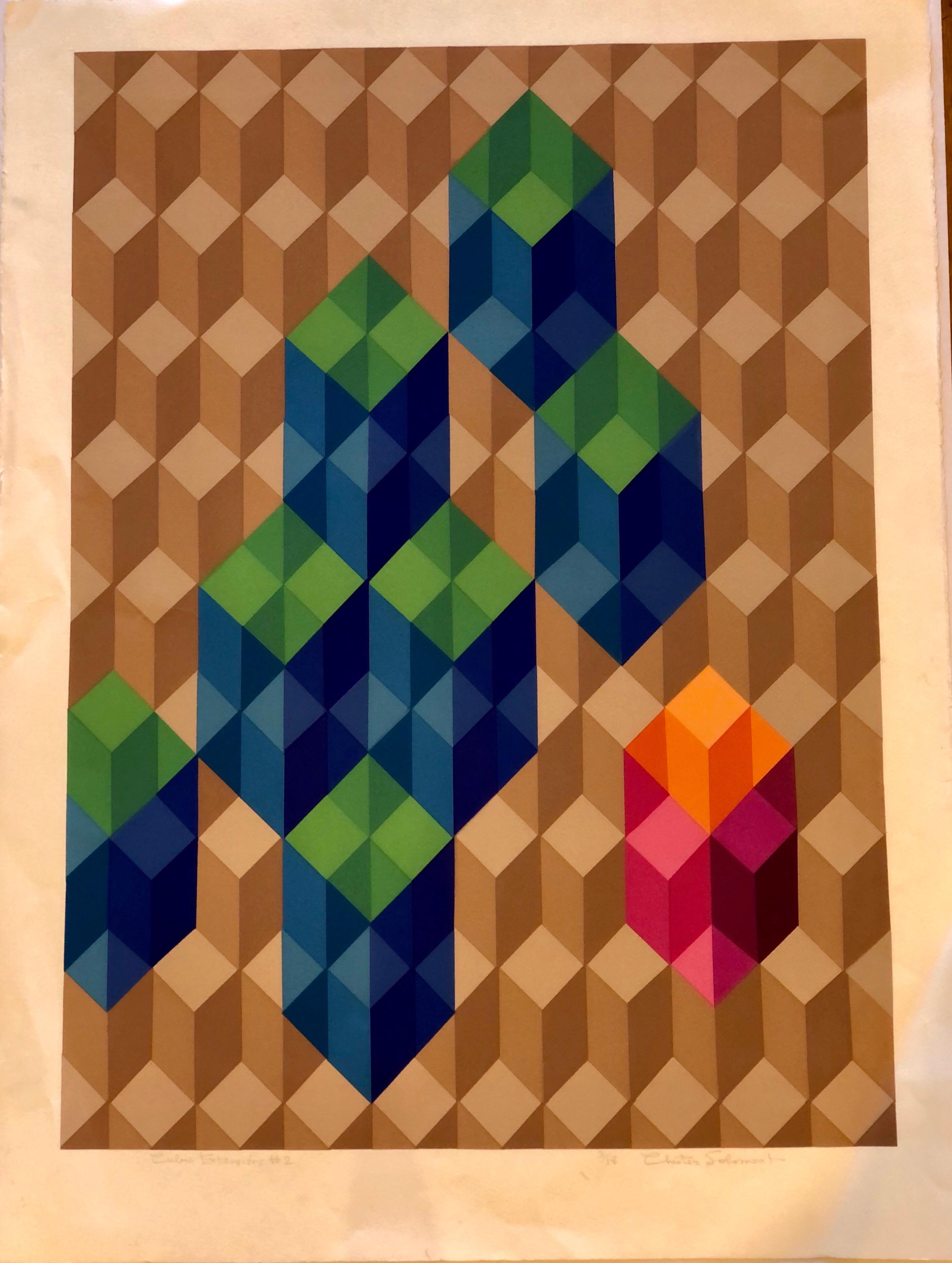Unknown Abstract Print - Geometric Post-modern Lithograph Signed Numbered by Chester Solomon