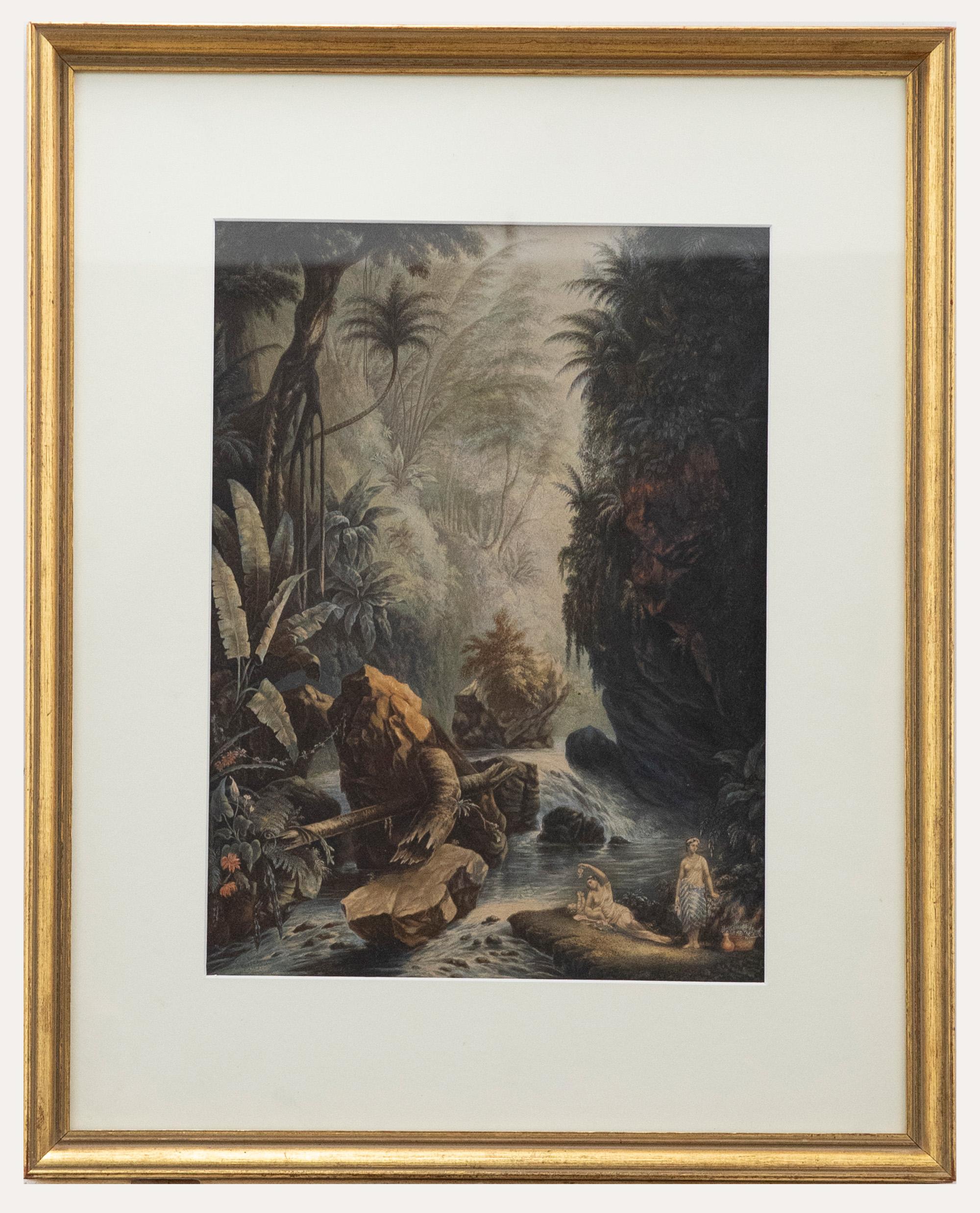Unknown Landscape Print – Gerahmter Baxter- Methodendruck von George Baxter aus dem Jahr 1856, Arcadia