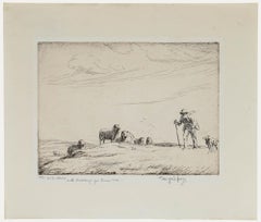 George Soper R.E. (1870-1942) - 1925 Etching, A Herd in the Highlands