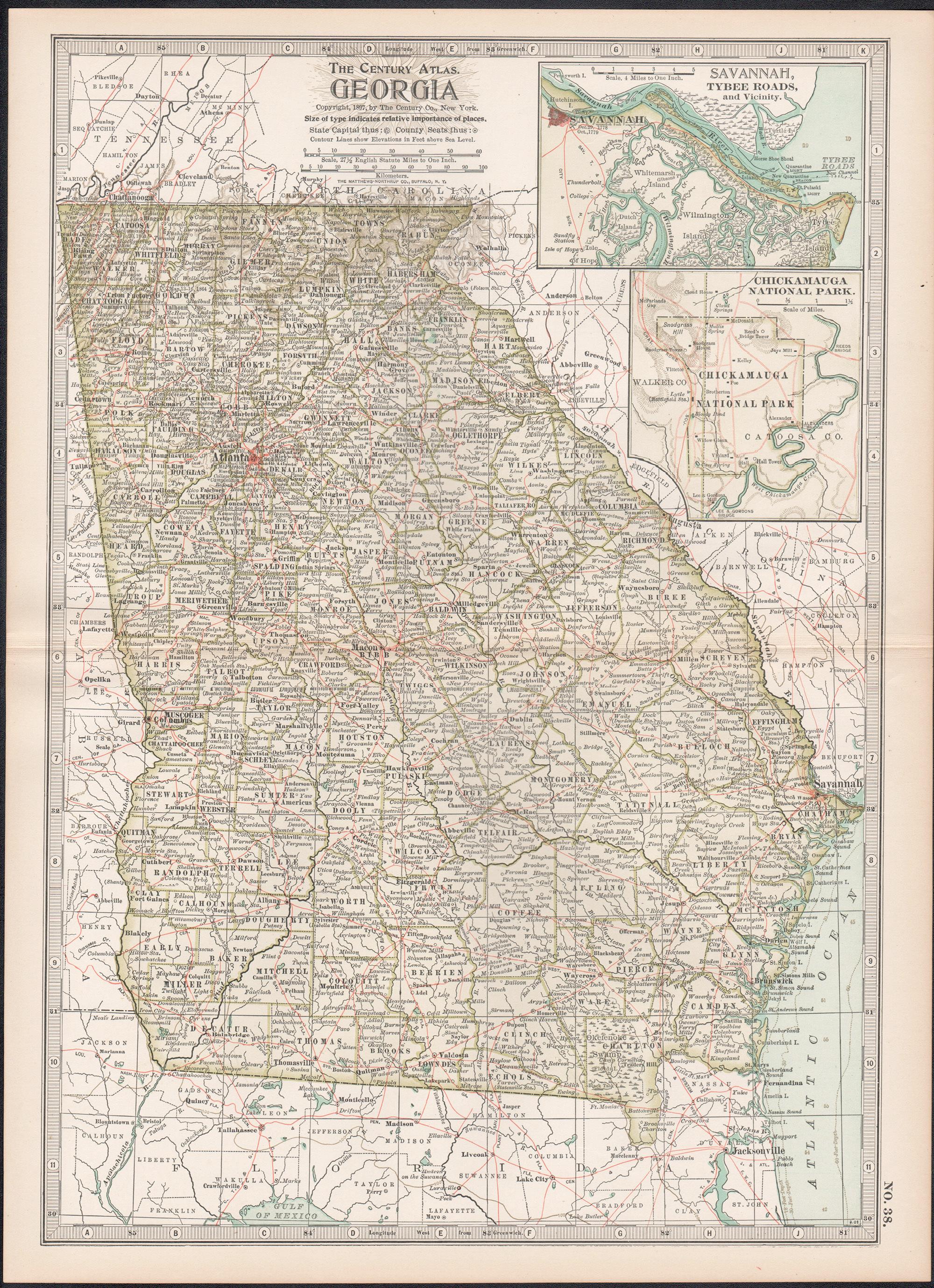 Georgia. USA Century Atlas state antique vintage map - Print by Unknown