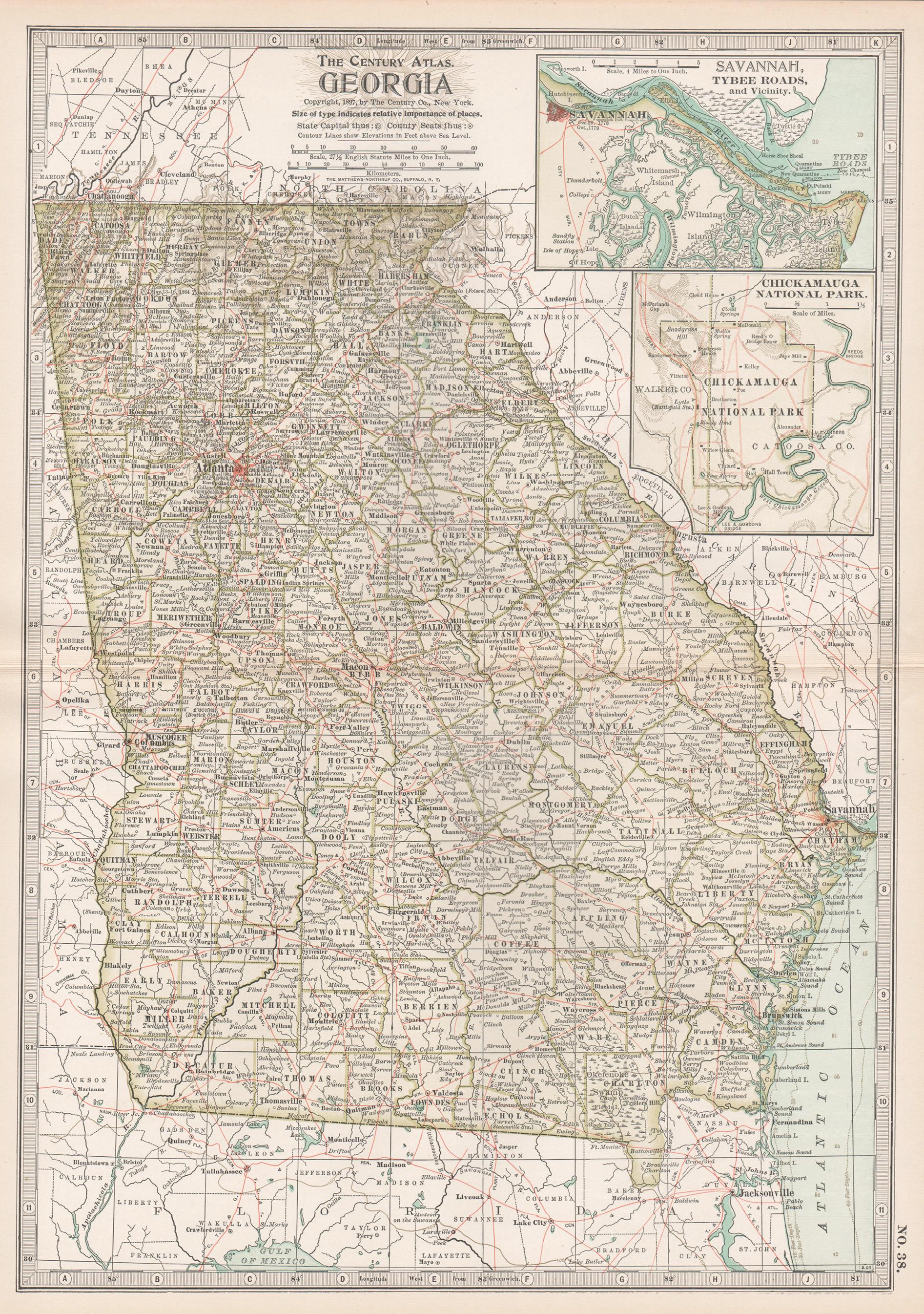 Unknown Print - Georgia. USA Century Atlas state antique vintage map