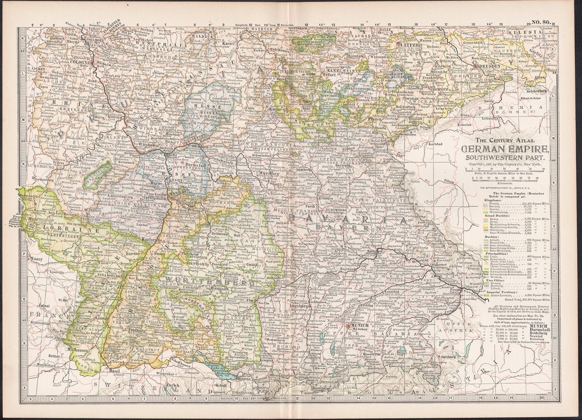 German Empire, Southwestern Part. Century Atlas antique vintage map - Print by Unknown