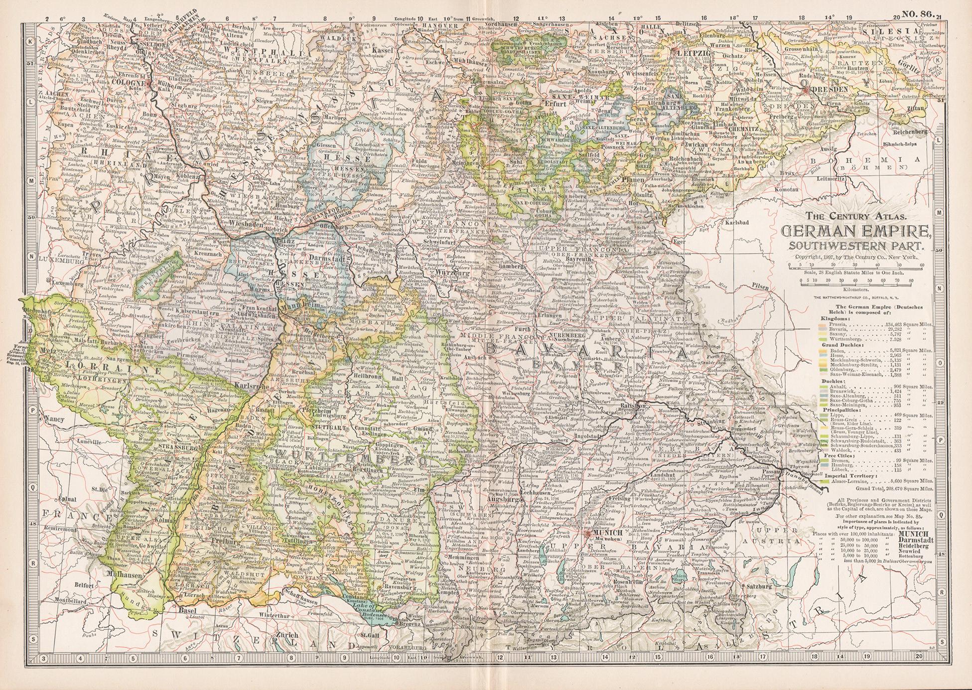 Unknown Print - German Empire, Southwestern Part. Century Atlas antique vintage map
