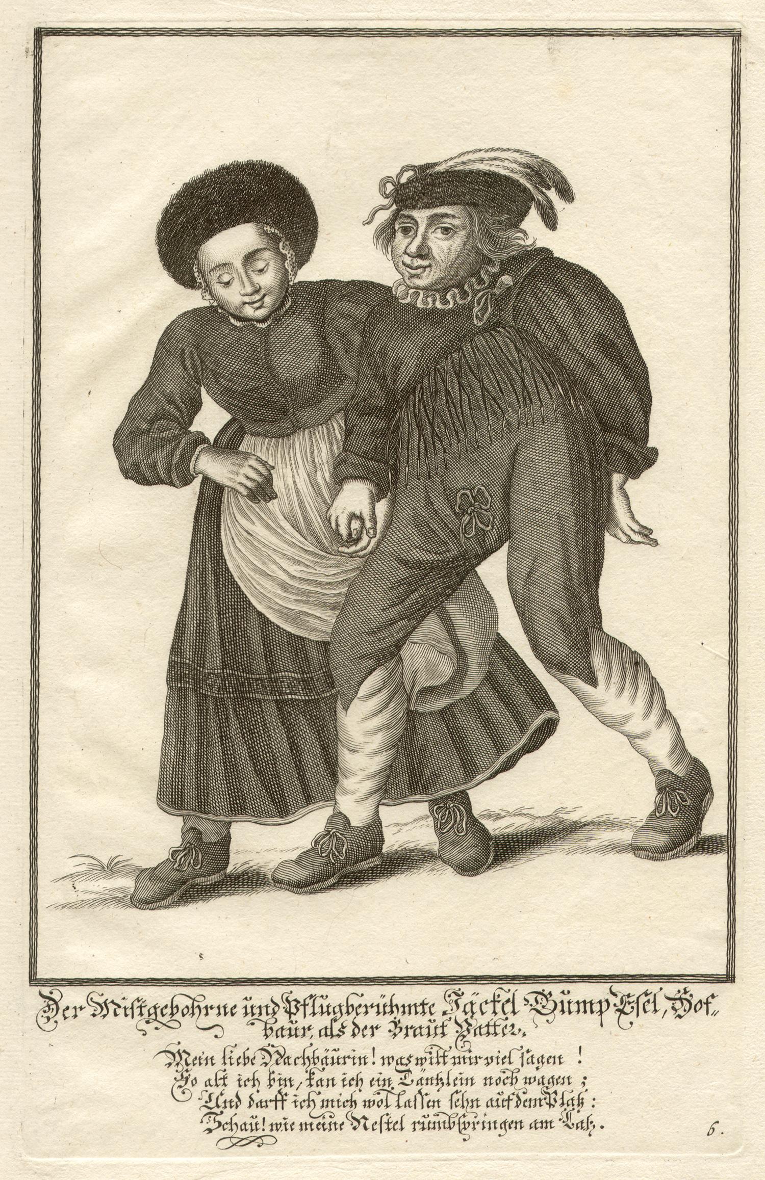 German folk dancing, set of six engravings, circa 1720 - Print by Unknown