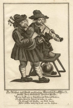 Antique German folk dancing, set of six engravings, circa 1720