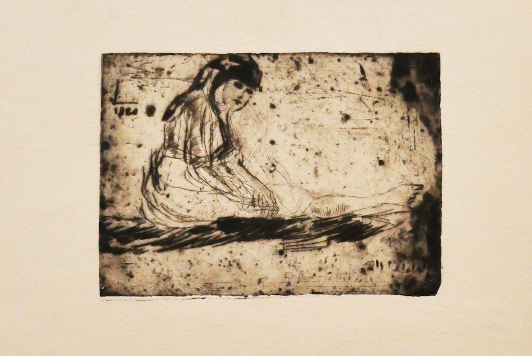 Girl - Original Etching - Early 20th Century