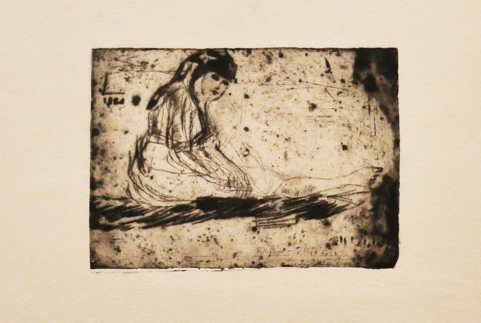 Girl - Original-Radierung - frühes 20. Jahrhundert