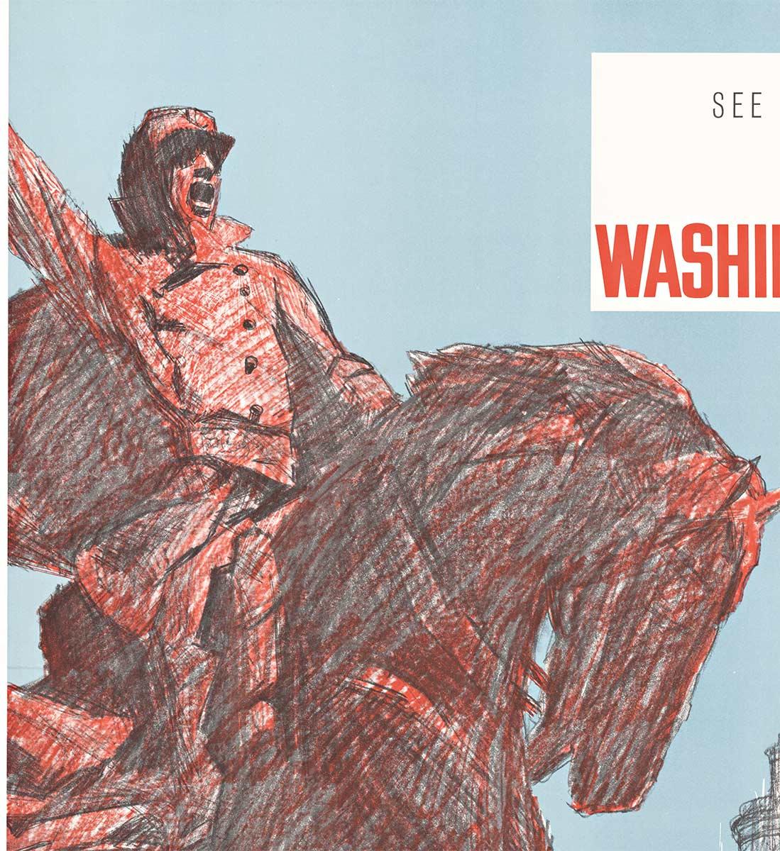 Affiche de voyage originale Go Greyhound de Washington D. C., États-Unis - Gris Figurative Print par Unknown