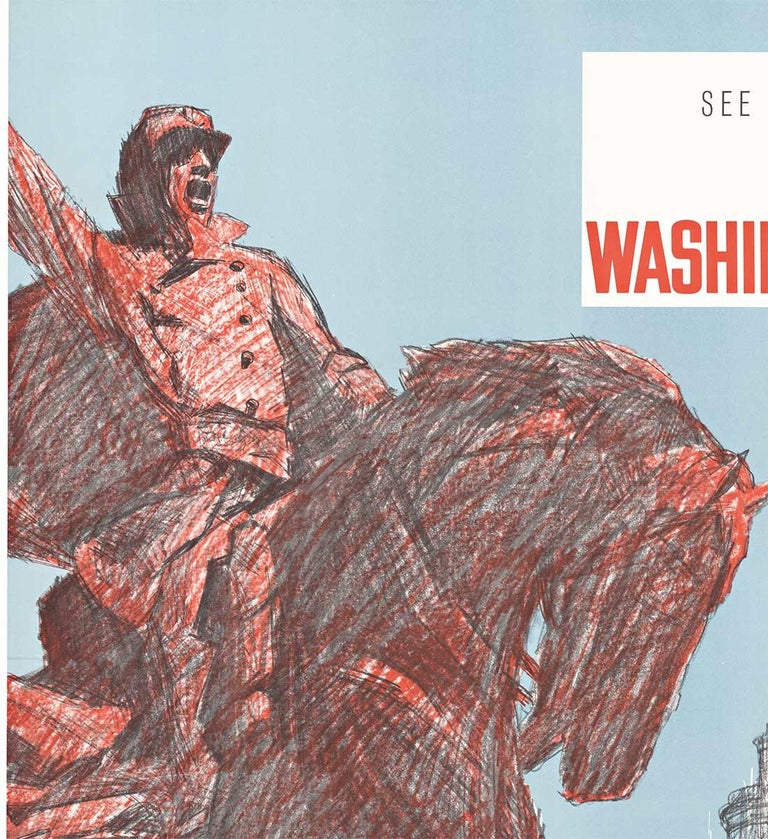 Go Greyhound - Washington D. C. original vintage USA travel poster - Gray Figurative Print by Unknown