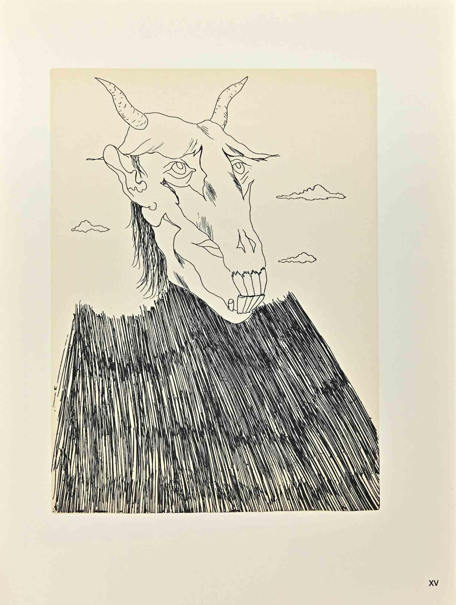 Unknown Figurative Print - Goat-Man - Phototype print - 1970s