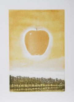 Manzana dorada, aguafuerte surrealista de Hank Laventhol