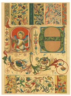 Motivos decorativos góticos - Cromolitografía vintage - Principios del siglo XX