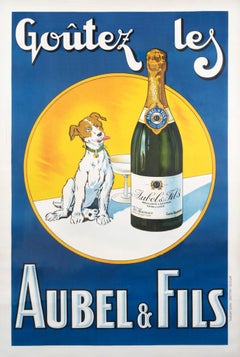 "Goutez les Aubel & Fils" French Art Deco Dog Champagne Original Vintage Poster