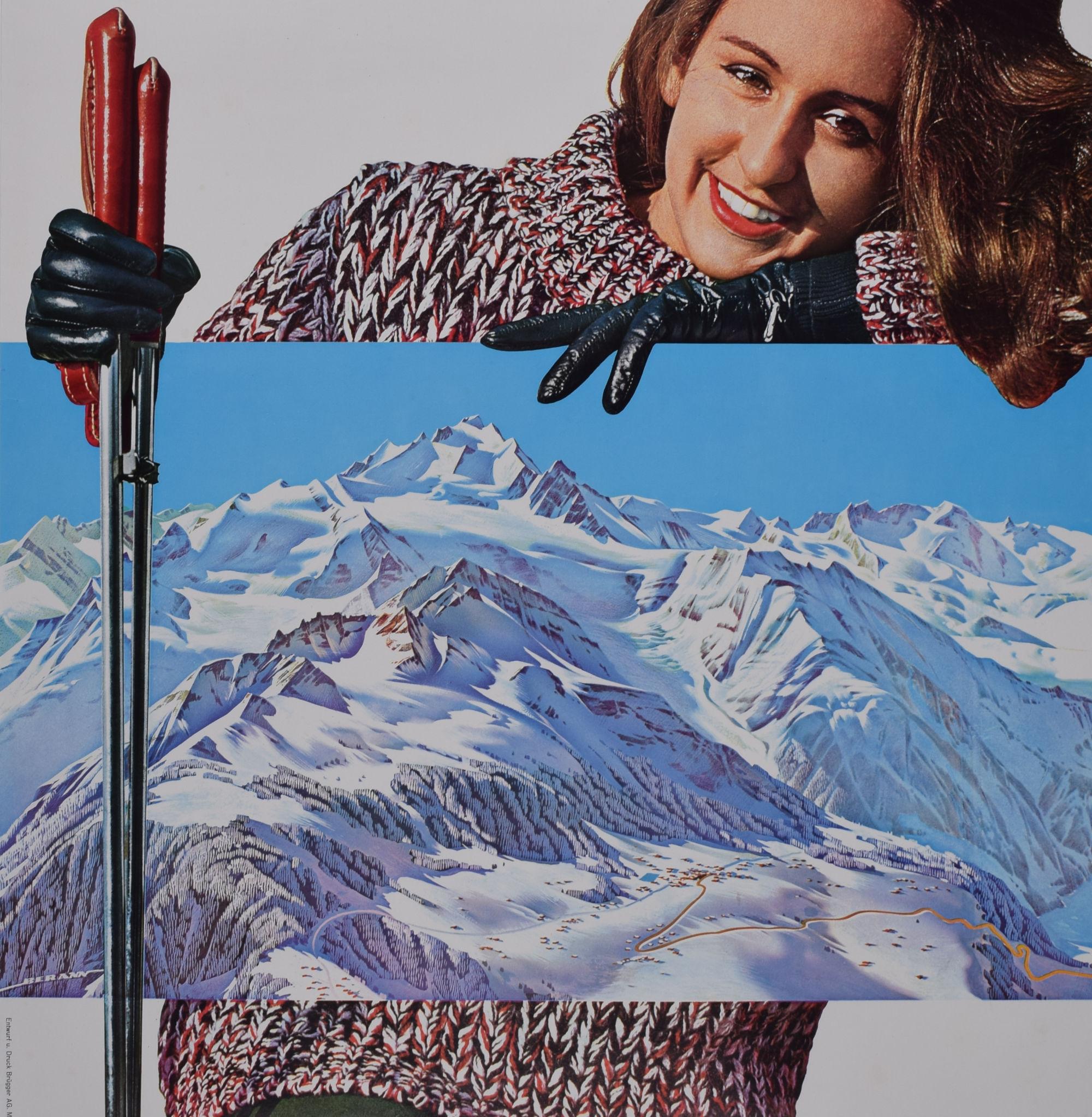 Grächen, Valais / Wallis, Switzerland original vintage skiing poster For Sale 2