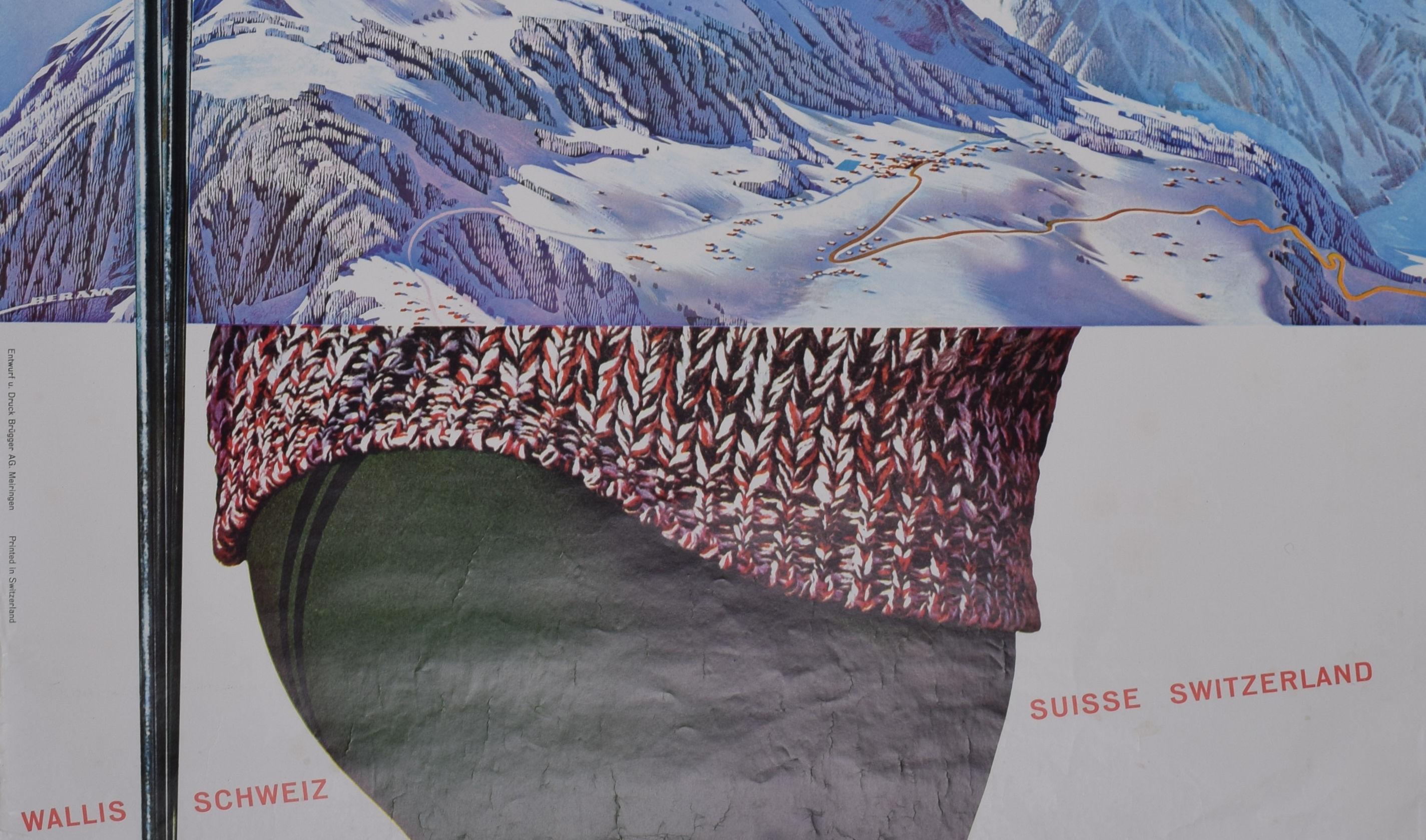 Grächen, Valais / Wallis, Switzerland original vintage skiing poster For Sale 3