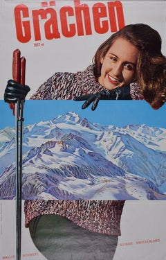 Grächen, Valais / Wallis, Suisse poster original de ski vintage