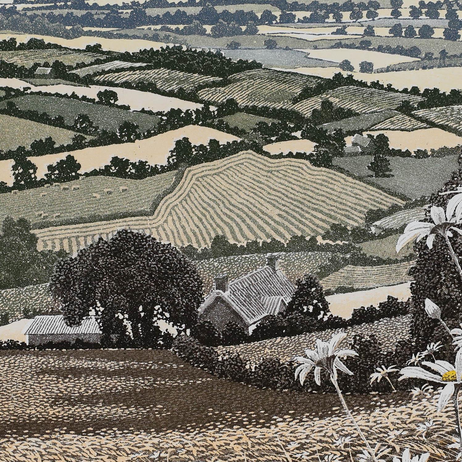 A limited edition etching with aquatint, by Graham Evernden. Entitled 'Valley Farm'. Signed in pencil to the lower margin. Editioned 78/200. With provenance from Christie's Contemporary Art. On paper. 