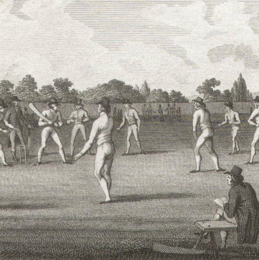 Grande rencontre de criquets sur le terrain de Lord's Ground, gravure de sport, Marylebone, 1793 - Print de Unknown