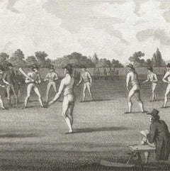 Grande partita di cricket al Lord's Ground, Marylebone, incisione sportiva, 1793
