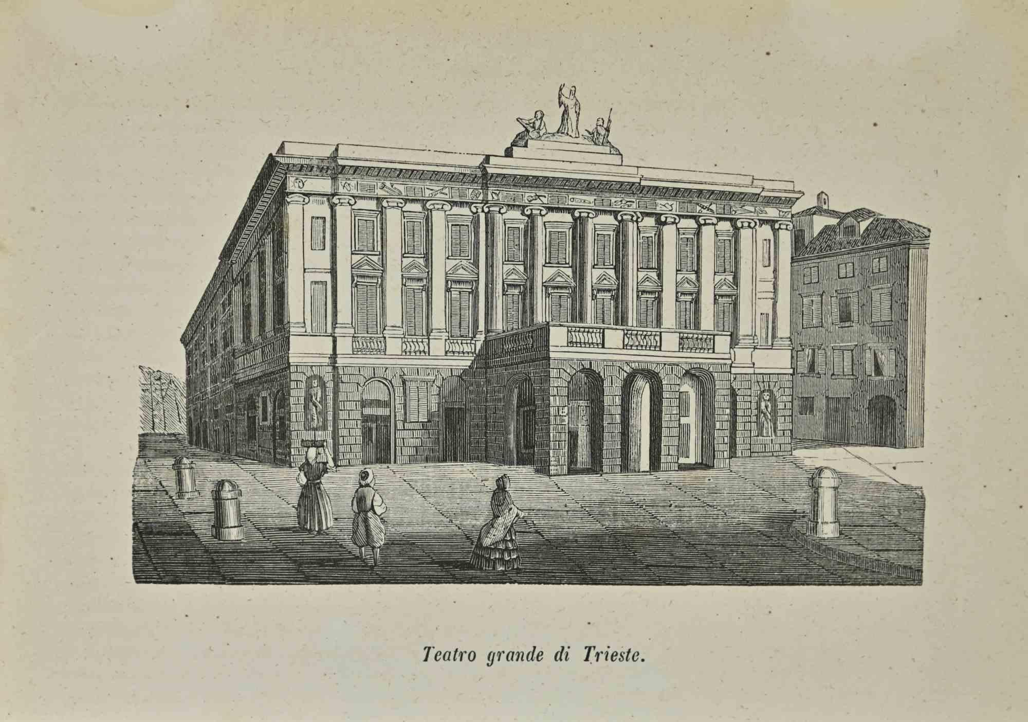 Unknown Landscape Print - Grand Theatre of Trieste - Lithograph - 1862