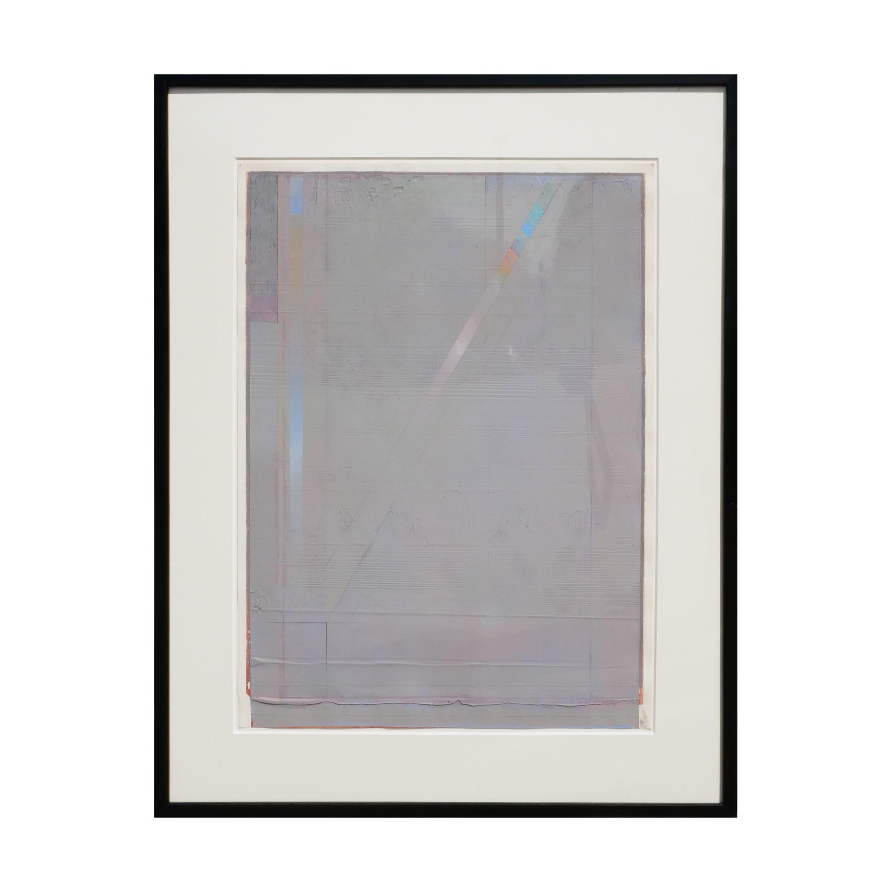 Gray-toned minimalist abstract textured print with purple, blue, and yellow tones. Unsigned. Framed and matted in a modern black frame.

Dimensions Without Frame: H 28.63 in. x W 20.63 in.

