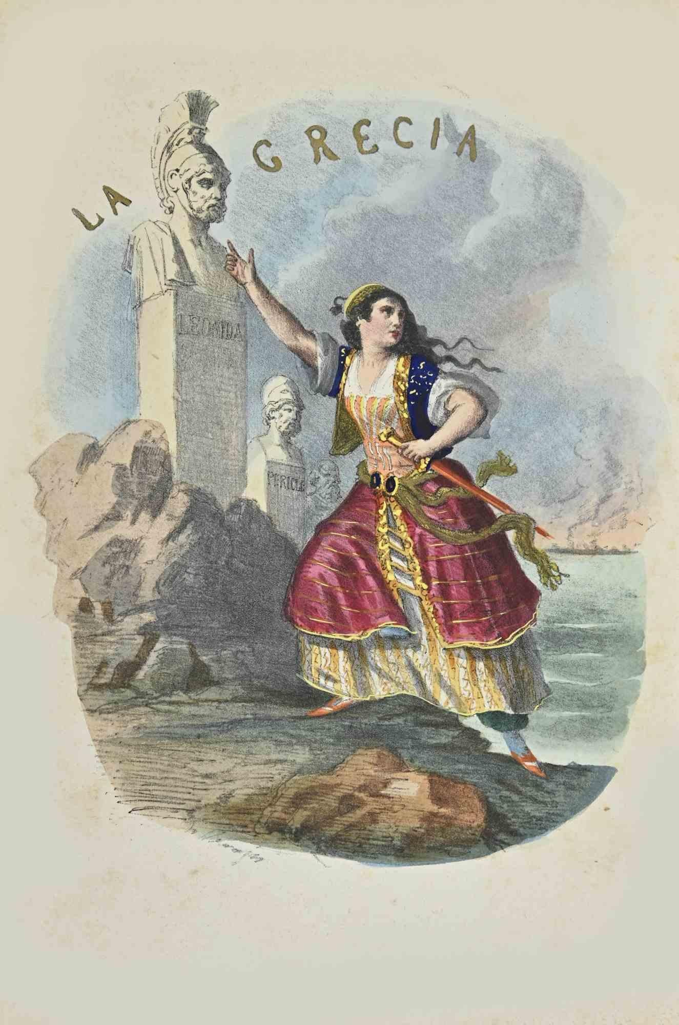 Unknown Figurative Print - Greece - Lithograph - 1862