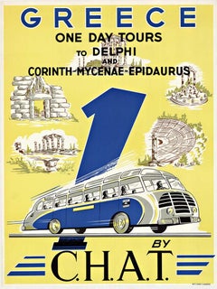 Greece One Day Tours by C.H.A.T. original vintage travel poster