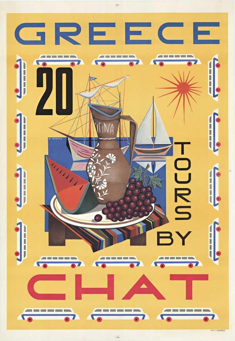 Unknown Greece Tours By C H A T Original Vintage Greek Travel Poster For Sale At 1stdibs