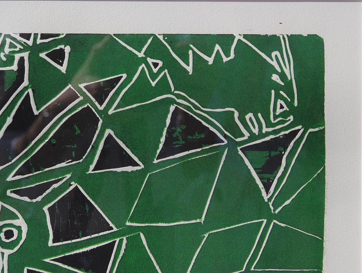 Green and Black Abstract Geometric Screen Print 4