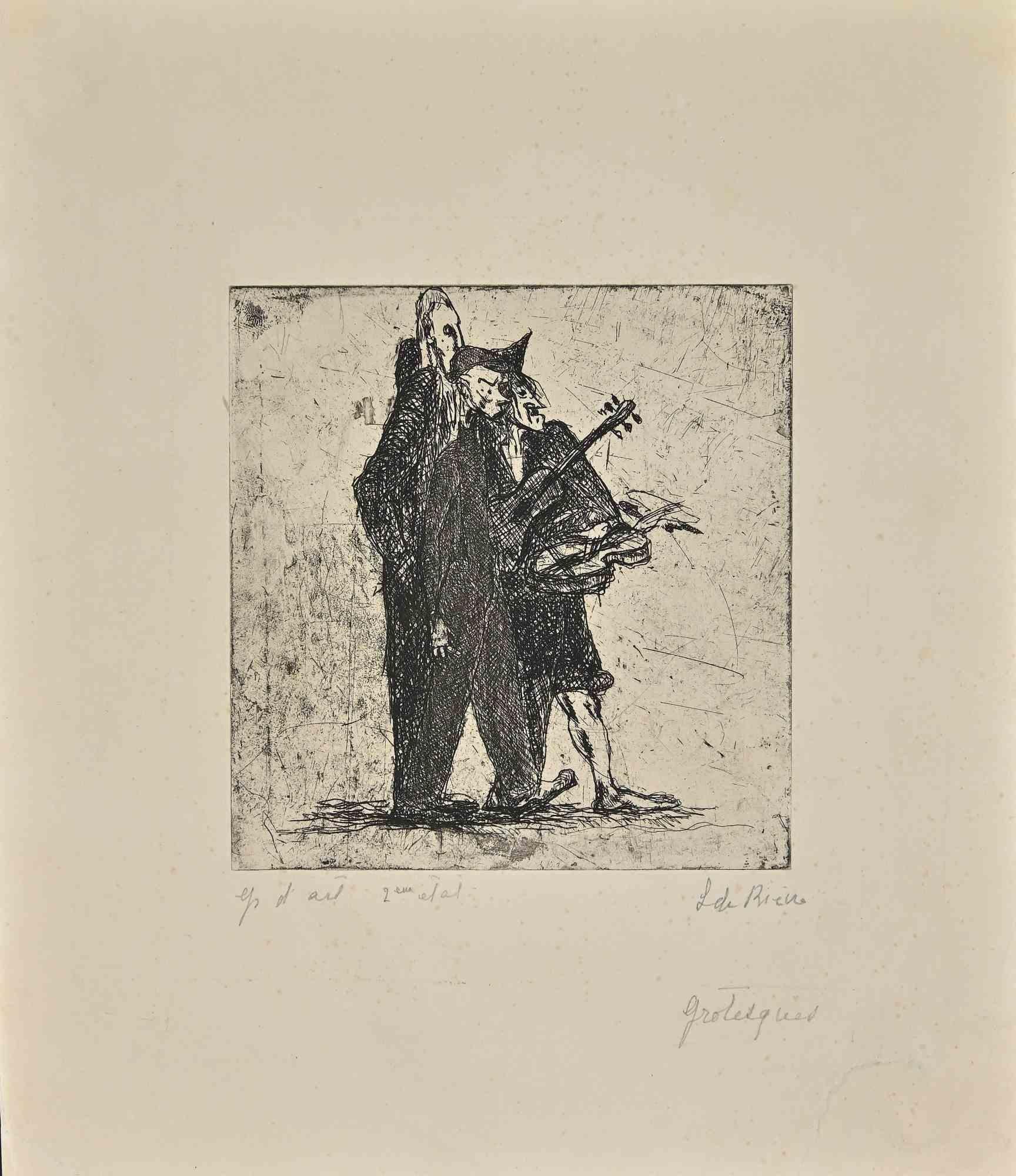 Unknown Figurative Print - Grotesques - Drypoint - Mid 19th Century