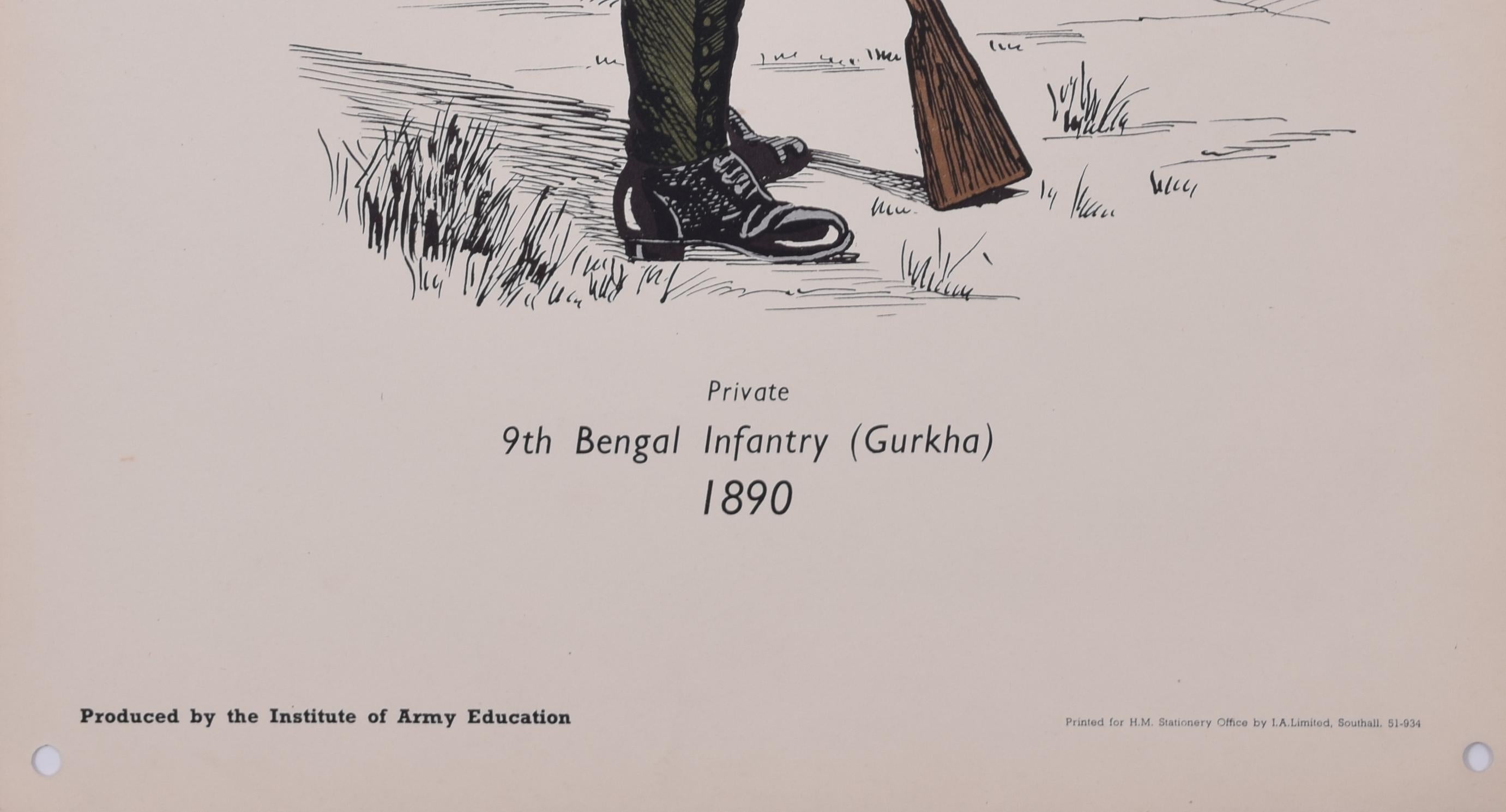 Gurkha 9th Bengal Infantry Institute of Army Education Uniform-Lithographie im Angebot 1
