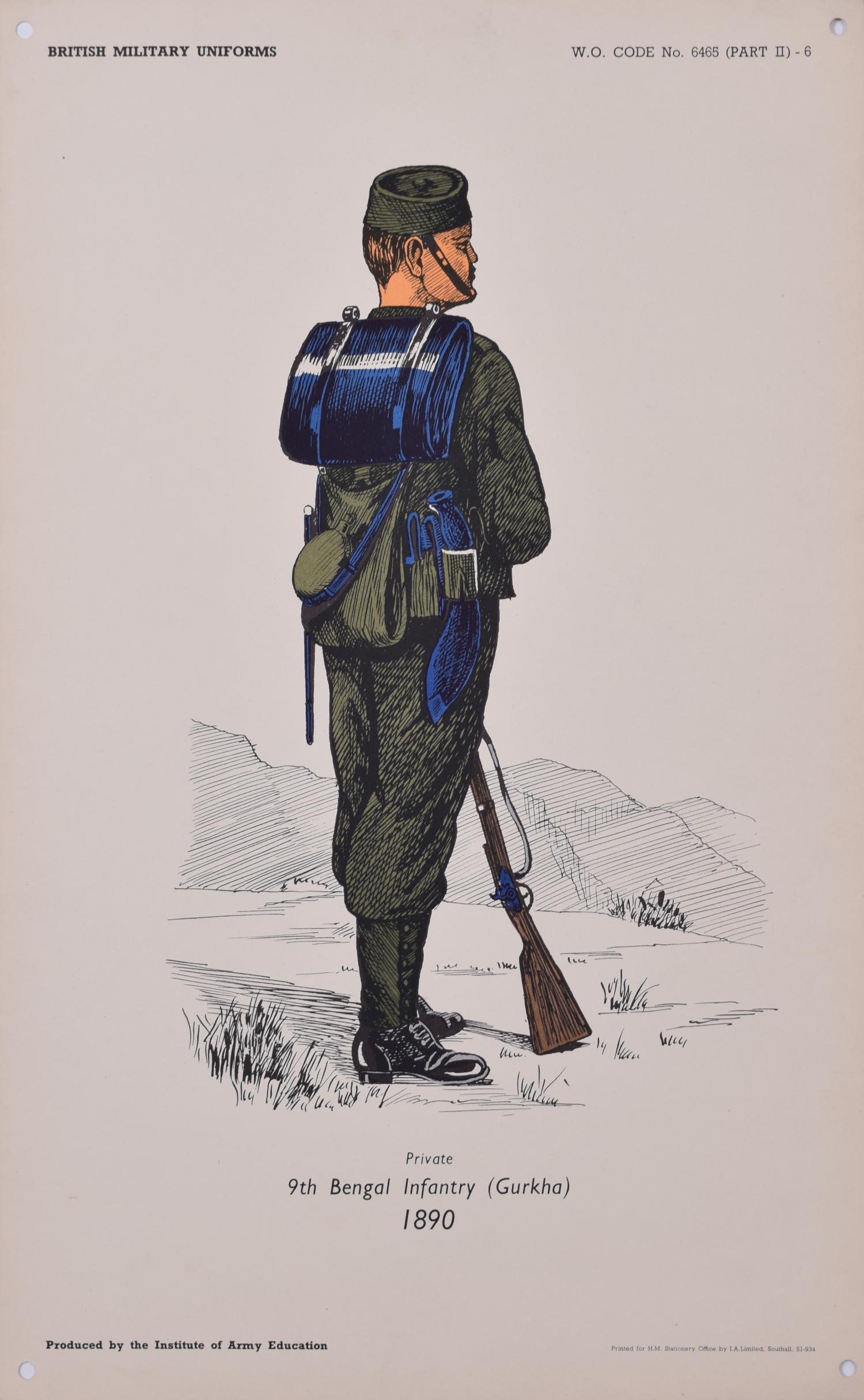 Unknown Portrait Print – Gurkha 9th Bengal Infantry Institute of Army Education Uniform-Lithographie